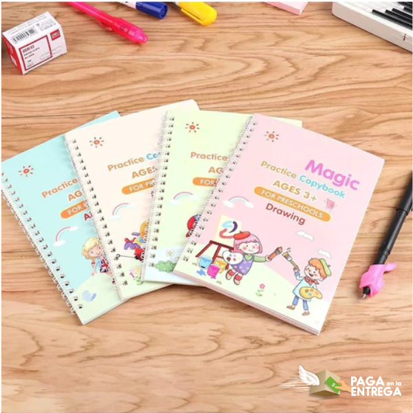 KITLEARNING™ - SET DE 4 LIBROS DE CALIGRAFÍA CON TINTA MÁGICA REUTILIZABLE